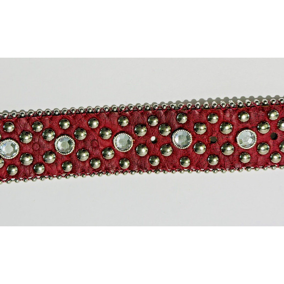 VINTAGE RED BLING WESTERN RHINESTONE CRYSTAL FASHION GENUINE LEATHER 36-37\